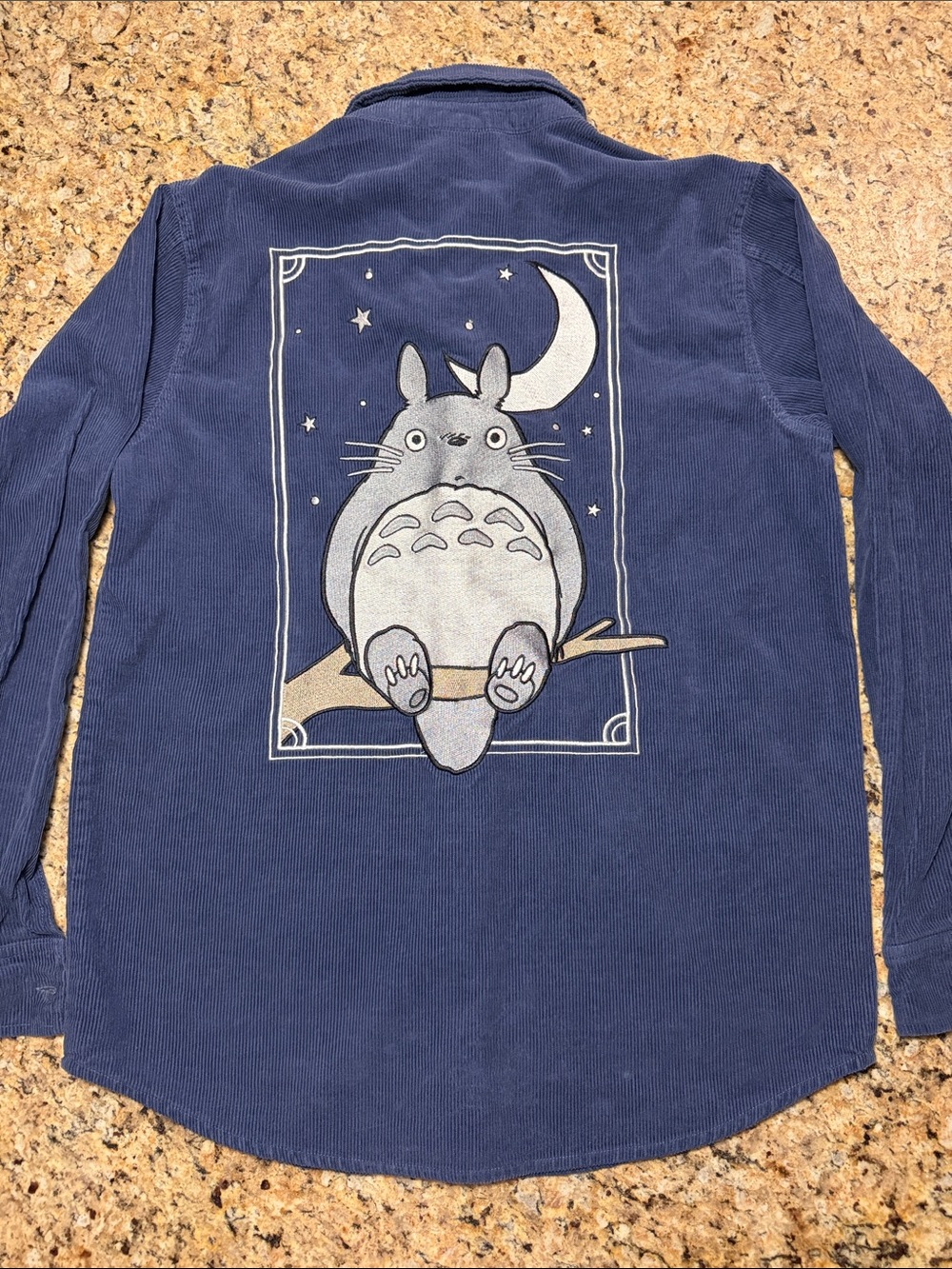 My Neighbor Totoro Embroidered Blue Corduroy Shirt Size SM Studio Ghibli
